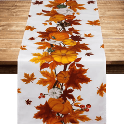 thanksgiving pumpkin maple leaf table runner – autumn harvest linen decor for dining & kitchen
