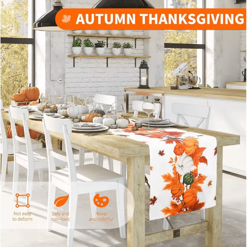 Thanksgiving Pumpkin Maple Leaf Table Runner Autumn Harvest Linen Decor For Dining Kitchen 2