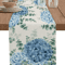 Blue Hydrangea Eucalyptus Linen Table Runner Farmhouse Floral Dining Wedding Table Decor 0