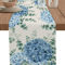 Blue Hydrangea Eucalyptus Linen Table Runner Farmhouse Floral Dining Wedding Table Decor 0