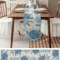 Blue Hydrangea Eucalyptus Linen Table Runner Farmhouse Floral Dining Wedding Table Decor 4