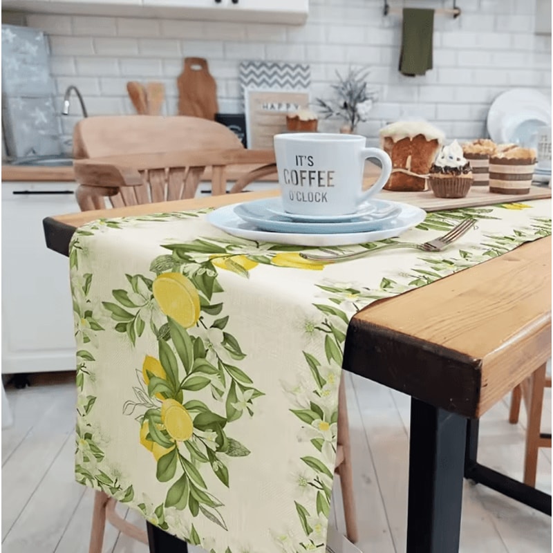 Spring Summer Lemon Floral Linen Table Runner Fresh Citrus Kitchen Dining Decor 5