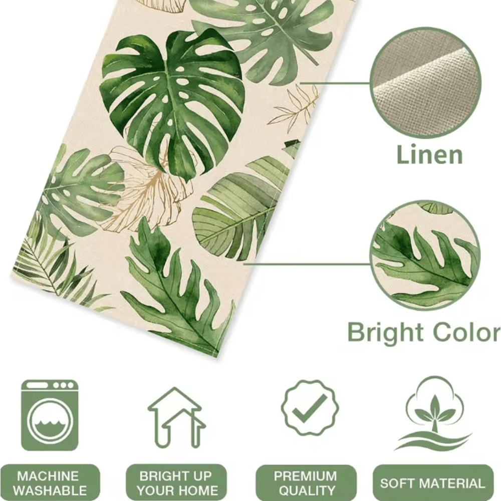 Tropical Palm Leaves Linen Table Runner Summer Greenery Dining Outdoor Party Decor 5