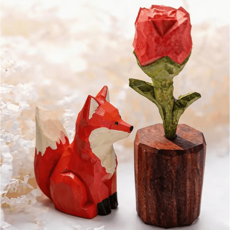 Handcrafted Wooden Fox Figurine Vintage Mini Fox Sculpture For Home Office Decor 4