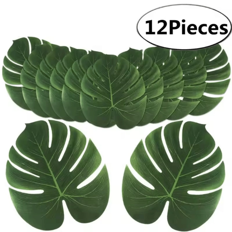 12PCS Artificial Tropical Palm Leaves Hawaiian Luau Party Home Decor Set 0