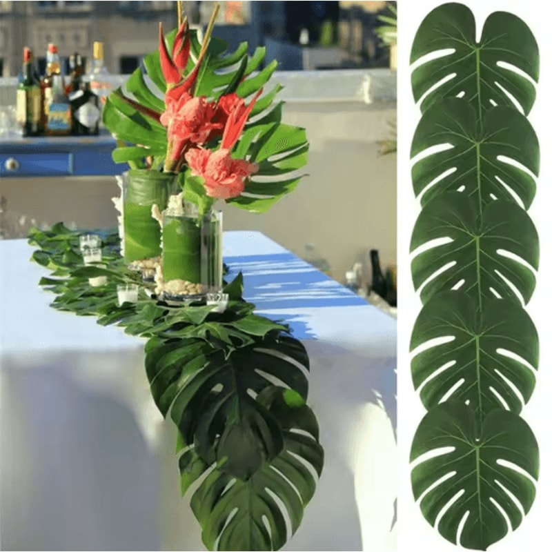 12PCS Artificial Tropical Palm Leaves Hawaiian Luau Party Home Decor Set 2