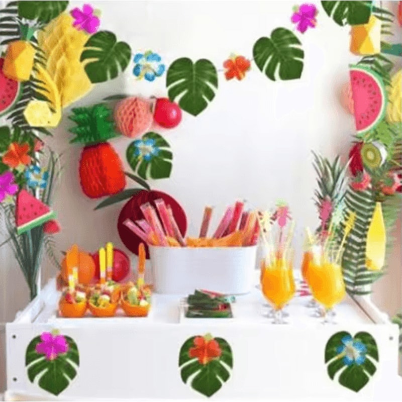 12PCS Artificial Tropical Palm Leaves Hawaiian Luau Party Home Decor Set 5