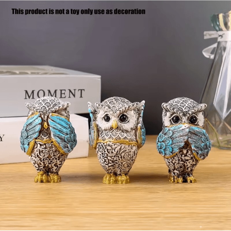 3Piece Resin Owl Statue Set Cute Decorative Owl Figurines For Home Desk Decor 0