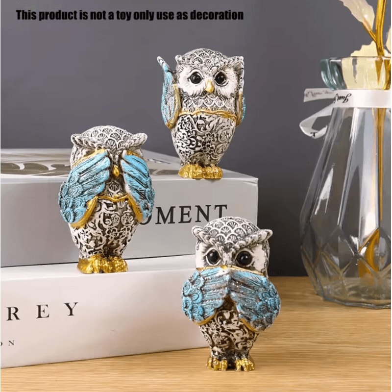 3Piece Resin Owl Statue Set Cute Decorative Owl Figurines For Home Desk Decor 1