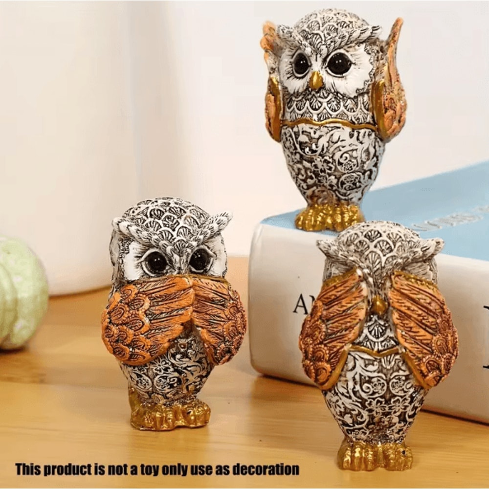 3Piece Resin Owl Statue Set Cute Decorative Owl Figurines For Home Desk Decor 2