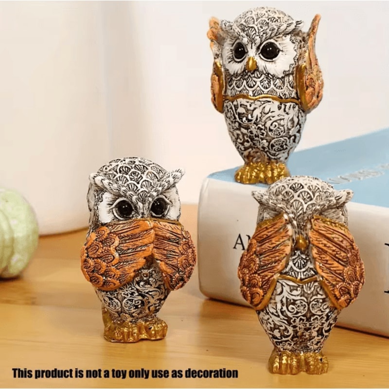 3Piece Resin Owl Statue Set Cute Decorative Owl Figurines For Home Desk Decor 2