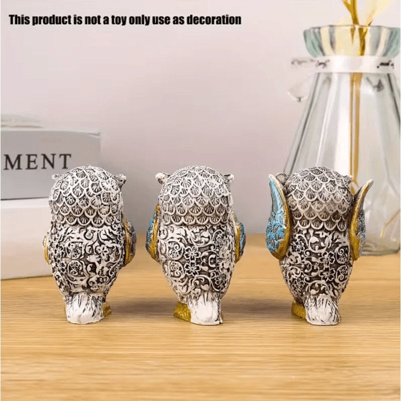 3Piece Resin Owl Statue Set Cute Decorative Owl Figurines For Home Desk Decor 4