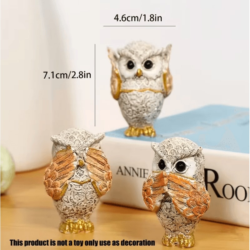 3Piece Resin Owl Statue Set Cute Decorative Owl Figurines For Home Desk Decor 5