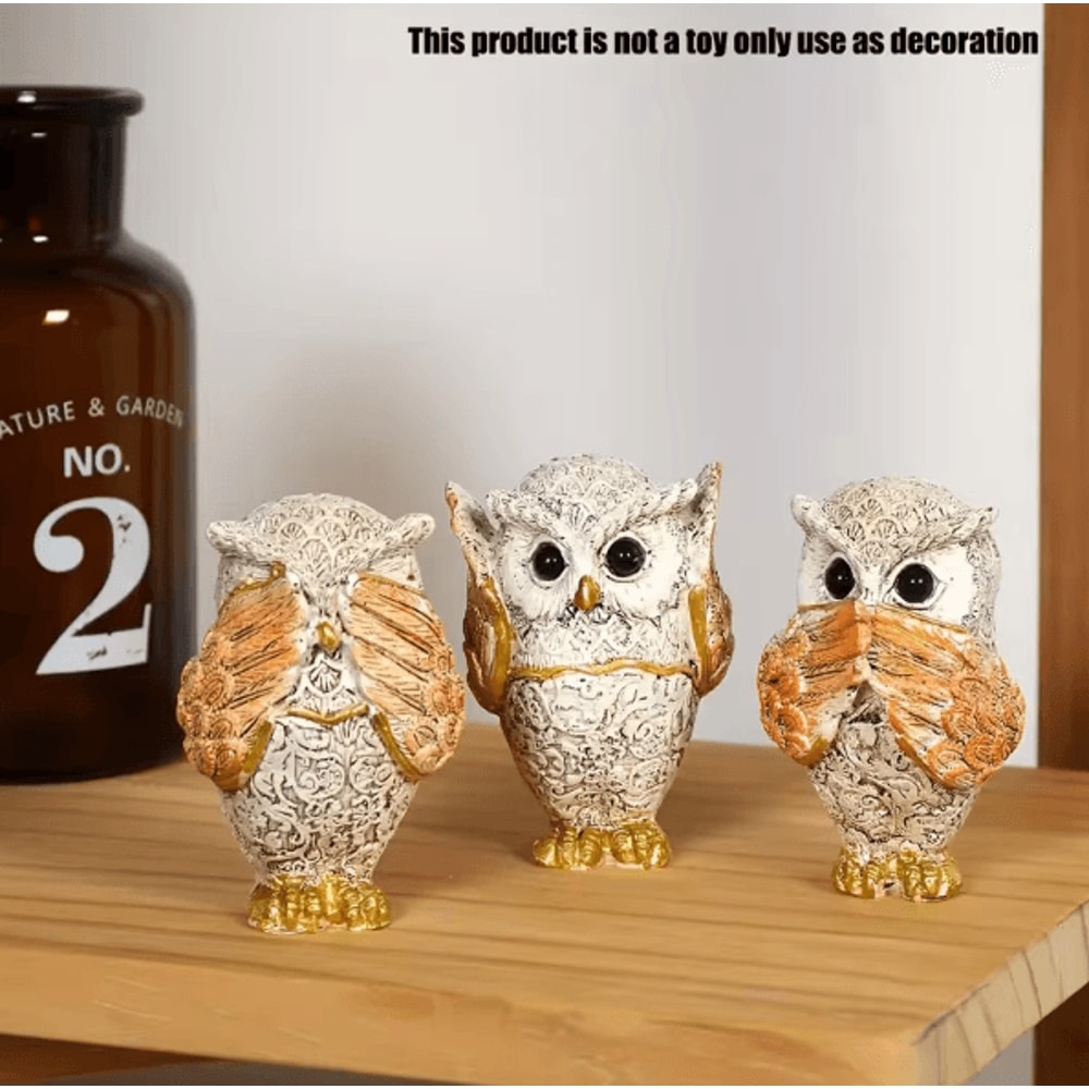 3Piece Resin Owl Statue Set Cute Decorative Owl Figurines For Home Desk Decor 7