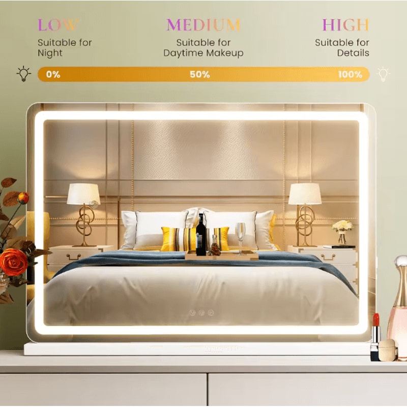 JHK LED Vanity Mirror With Lights Dimmable 3Color Aluminum Frame Makeup Bathroom Mirror 1