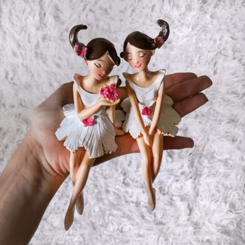 2PCS Angel Fairy Resin Figurines Elegant Nordic Style Home Wedding Decor 4