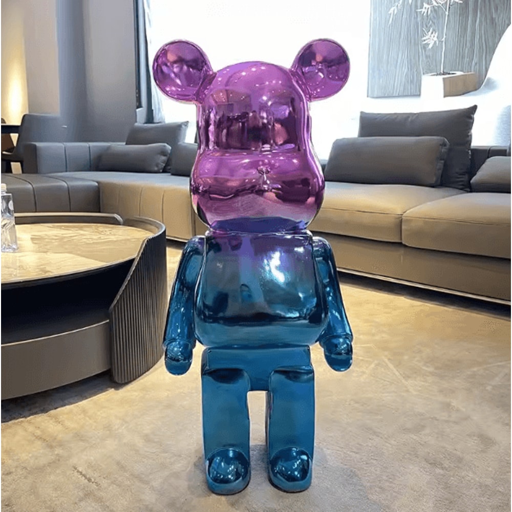 Gradient Violent Bear Statue Luxury Resin Mirror Sculpture For Living Room Decor 3