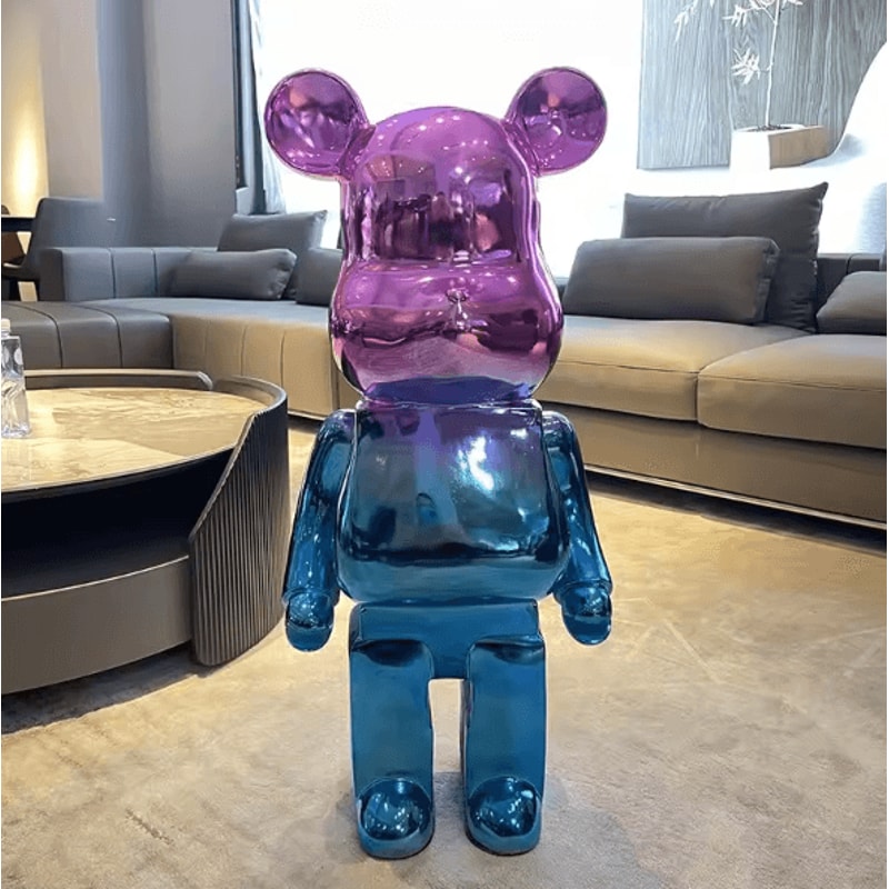 Gradient Violent Bear Statue Luxury Resin Mirror Sculpture For Living Room Decor 3