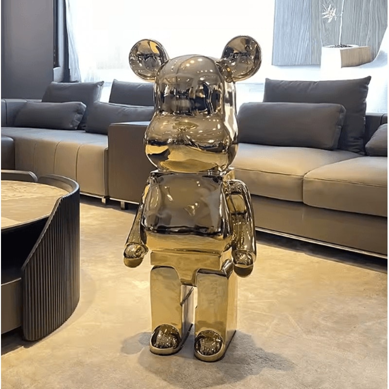 Gradient Violent Bear Statue Luxury Resin Mirror Sculpture For Living Room Decor 5