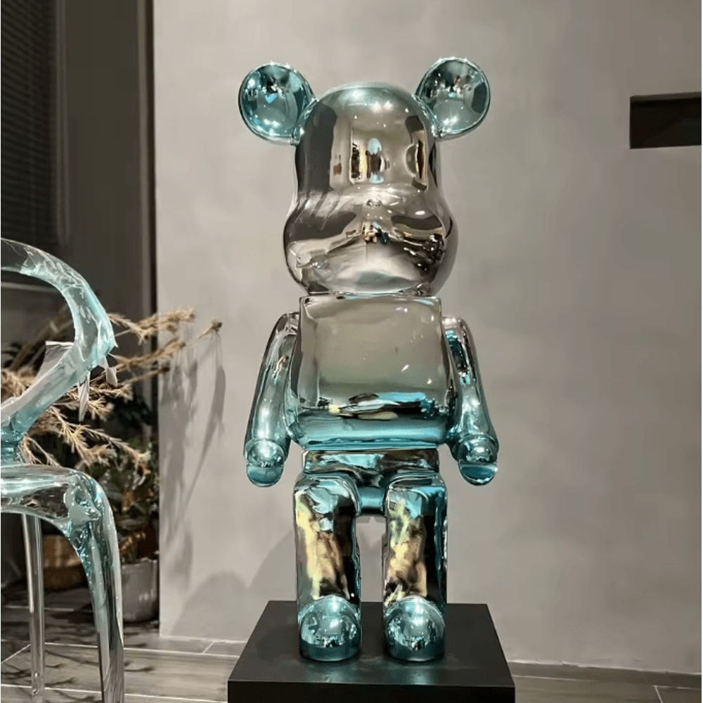 Gradient Violent Bear Statue Luxury Resin Mirror Sculpture For Living Room Decor 7