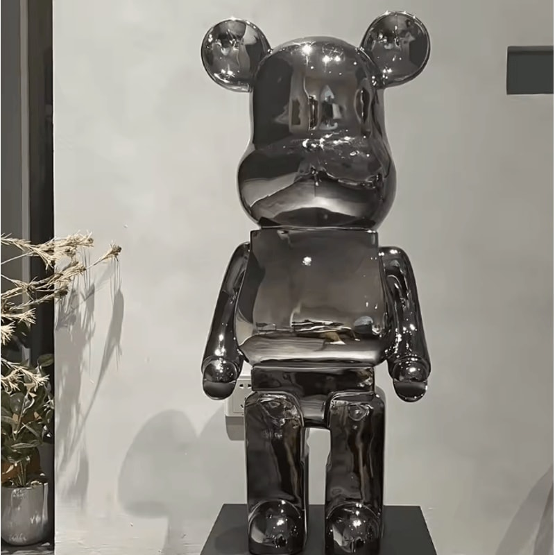 Gradient Violent Bear Statue Luxury Resin Mirror Sculpture For Living Room Decor 9