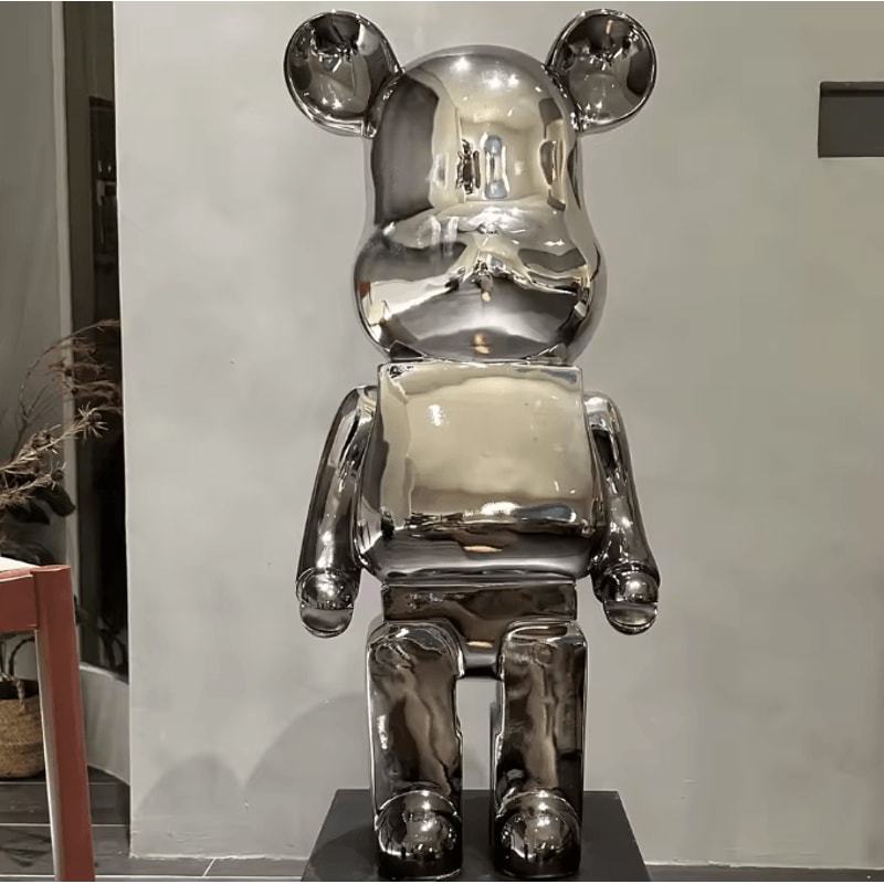 Gradient Violent Bear Statue Luxury Resin Mirror Sculpture For Living Room Decor 8