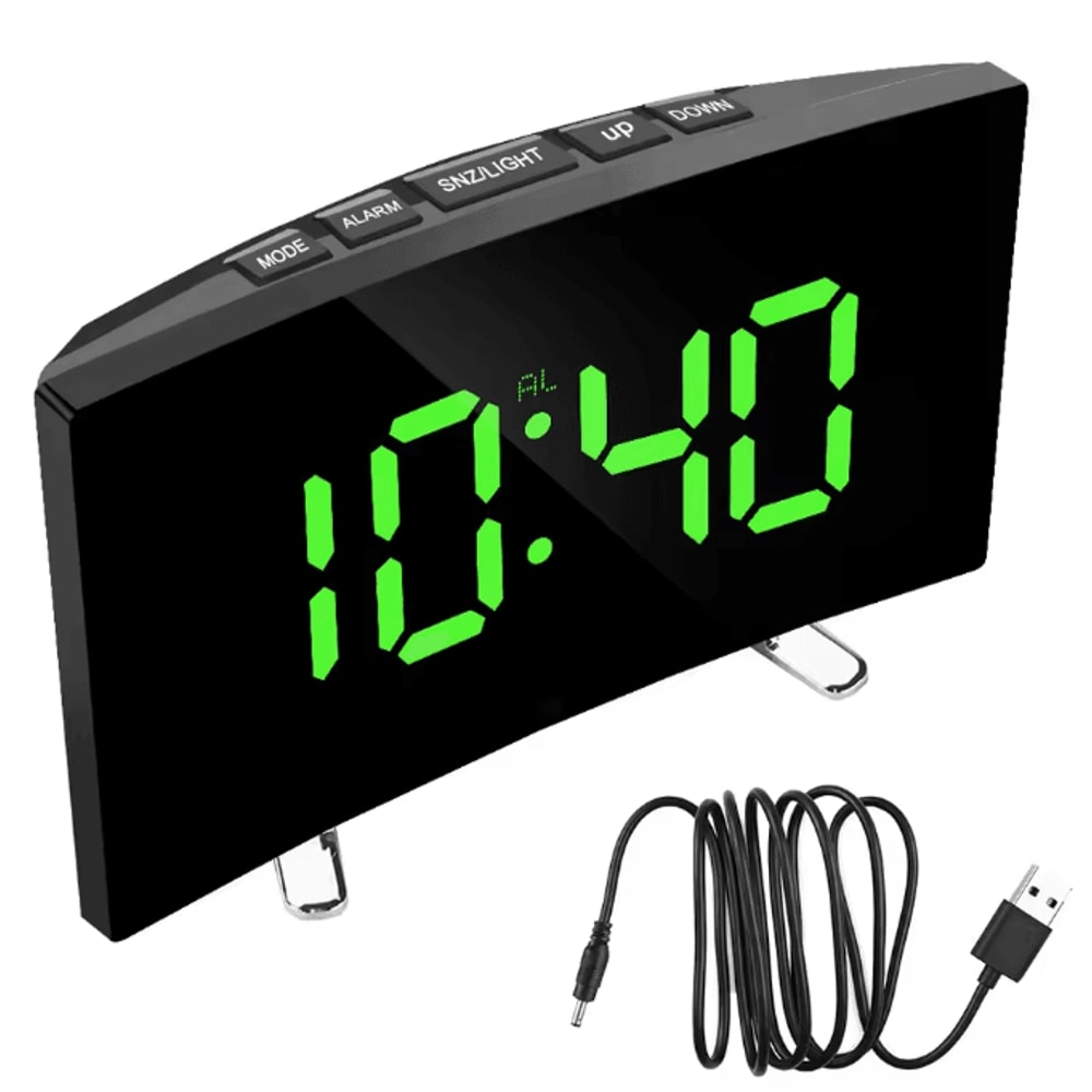 7Inch Curved LED Mirror Alarm Clock Dimmable Digital Table Clock With Large Display 5