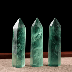 natural green fluorite crystal wand – polished obelisk healing stone & room decor