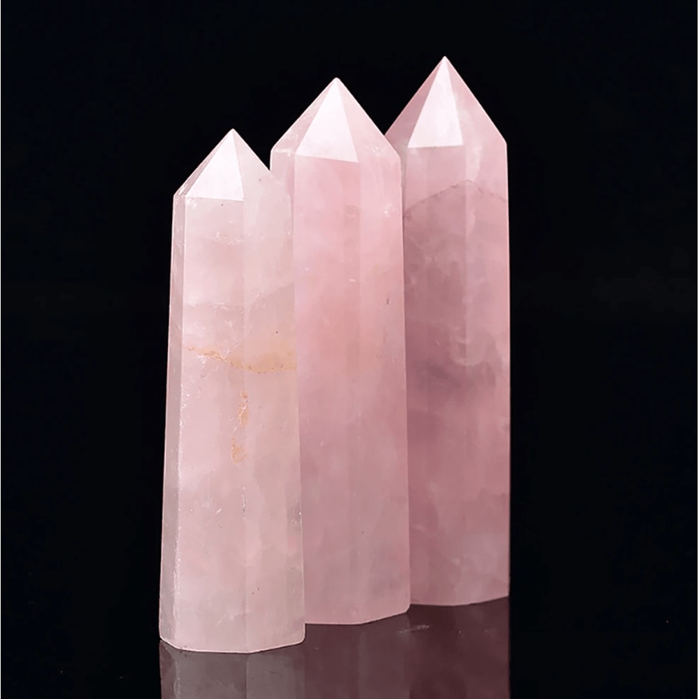 Natural Rose Quartz Crystal Point Polished Pink Quartz Obelisk Tower For Home Decor 0
