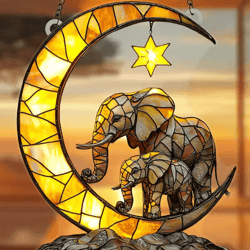 elephant family moon window hanging – decorative suncatcher pendant for home & garden