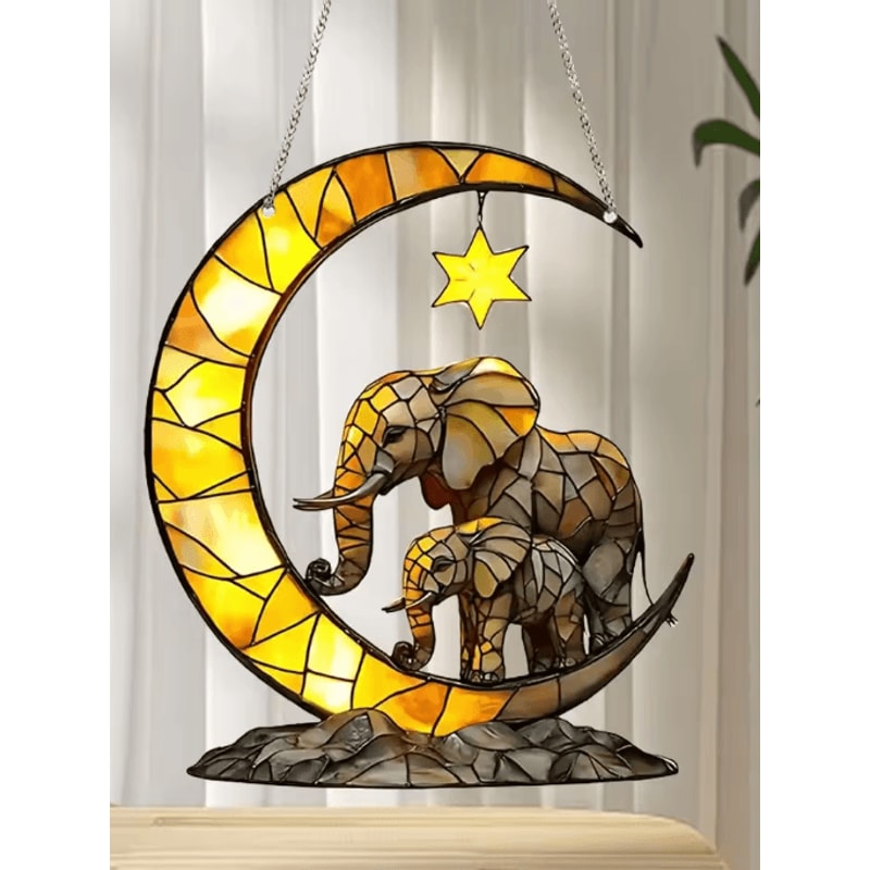 Elephant Family Moon Window Hanging Decorative Suncatcher Pendant For Home Garden 3