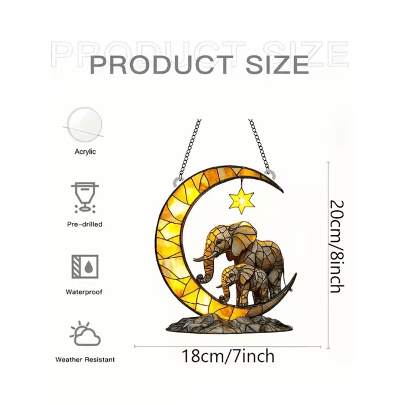 Elephant Family Moon Window Hanging Decorative Suncatcher Pendant For Home Garden 5