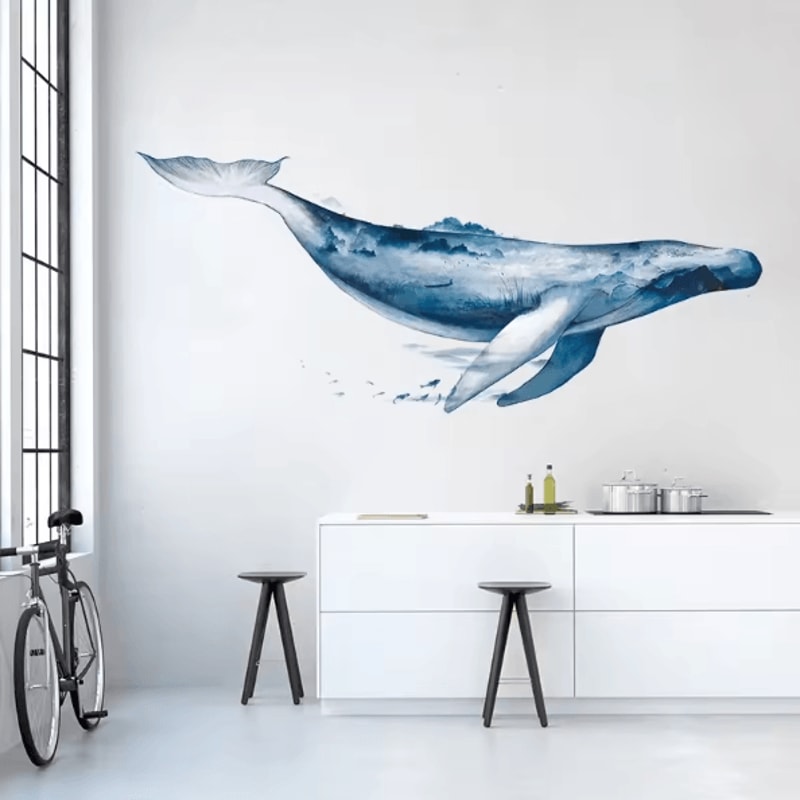 Ink Wash Whale Wall Sticker Minimalist Ocean Vinyl Wall Decal For Living Room Bedroom 1