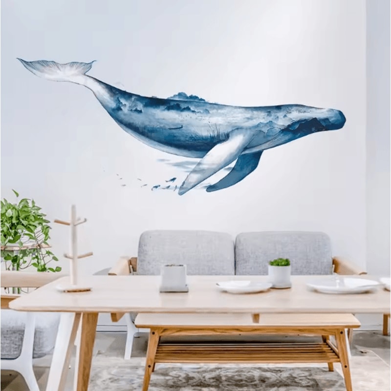 Ink Wash Whale Wall Sticker Minimalist Ocean Vinyl Wall Decal For Living Room Bedroom 2