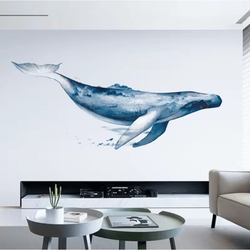 Ink Wash Whale Wall Sticker Minimalist Ocean Vinyl Wall Decal For Living Room Bedroom 3