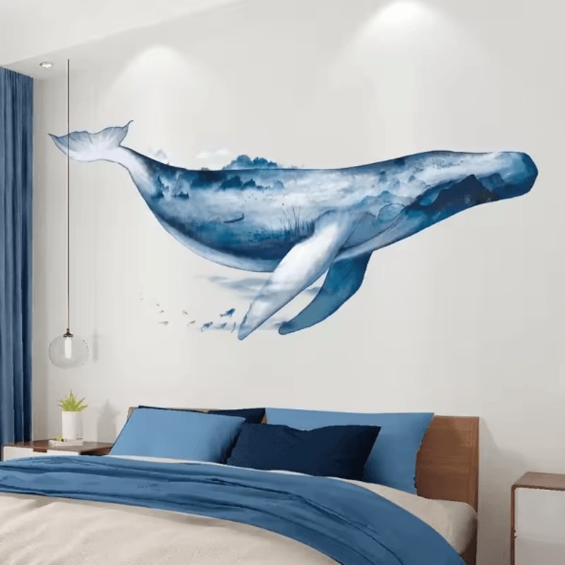 Ink Wash Whale Wall Sticker Minimalist Ocean Vinyl Wall Decal For Living Room Bedroom 4