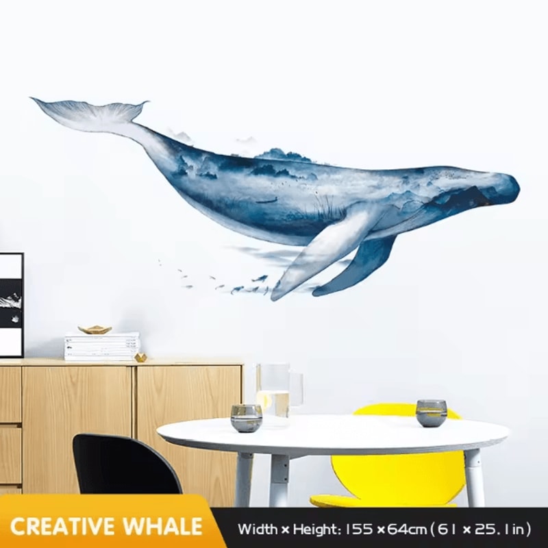 Ink Wash Whale Wall Sticker Minimalist Ocean Vinyl Wall Decal For Living Room Bedroom 5