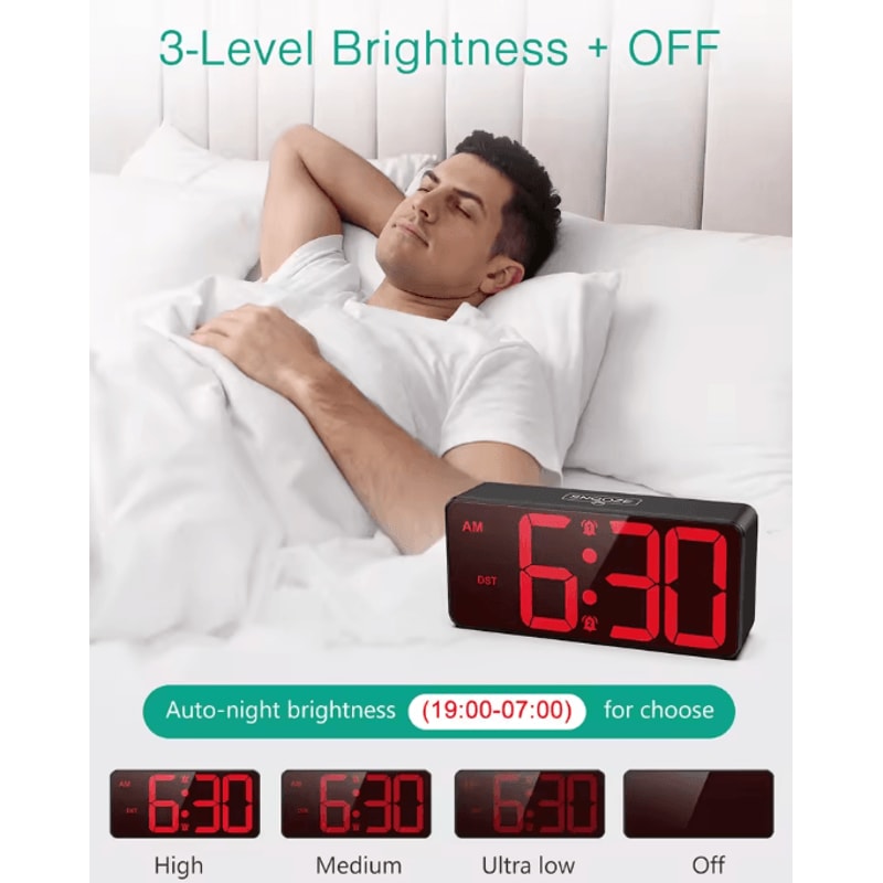 ORIA Digital Alarm Clock Large Display LED Dual Alarm Clock With Snooze DST 0