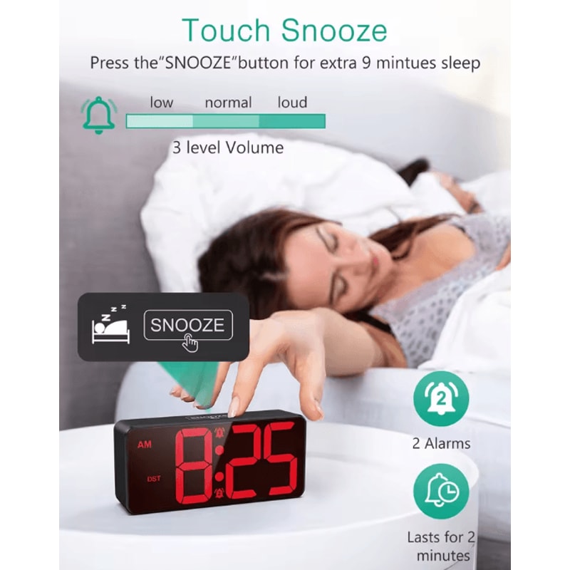 ORIA Digital Alarm Clock Large Display LED Dual Alarm Clock With Snooze DST 1