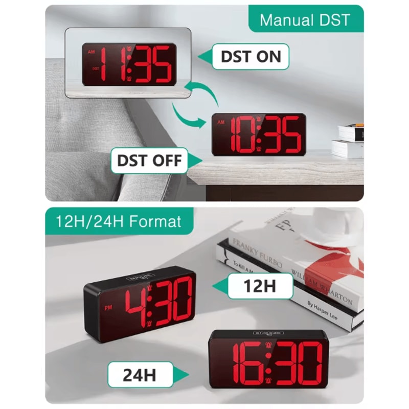 ORIA Digital Alarm Clock Large Display LED Dual Alarm Clock With Snooze DST 3