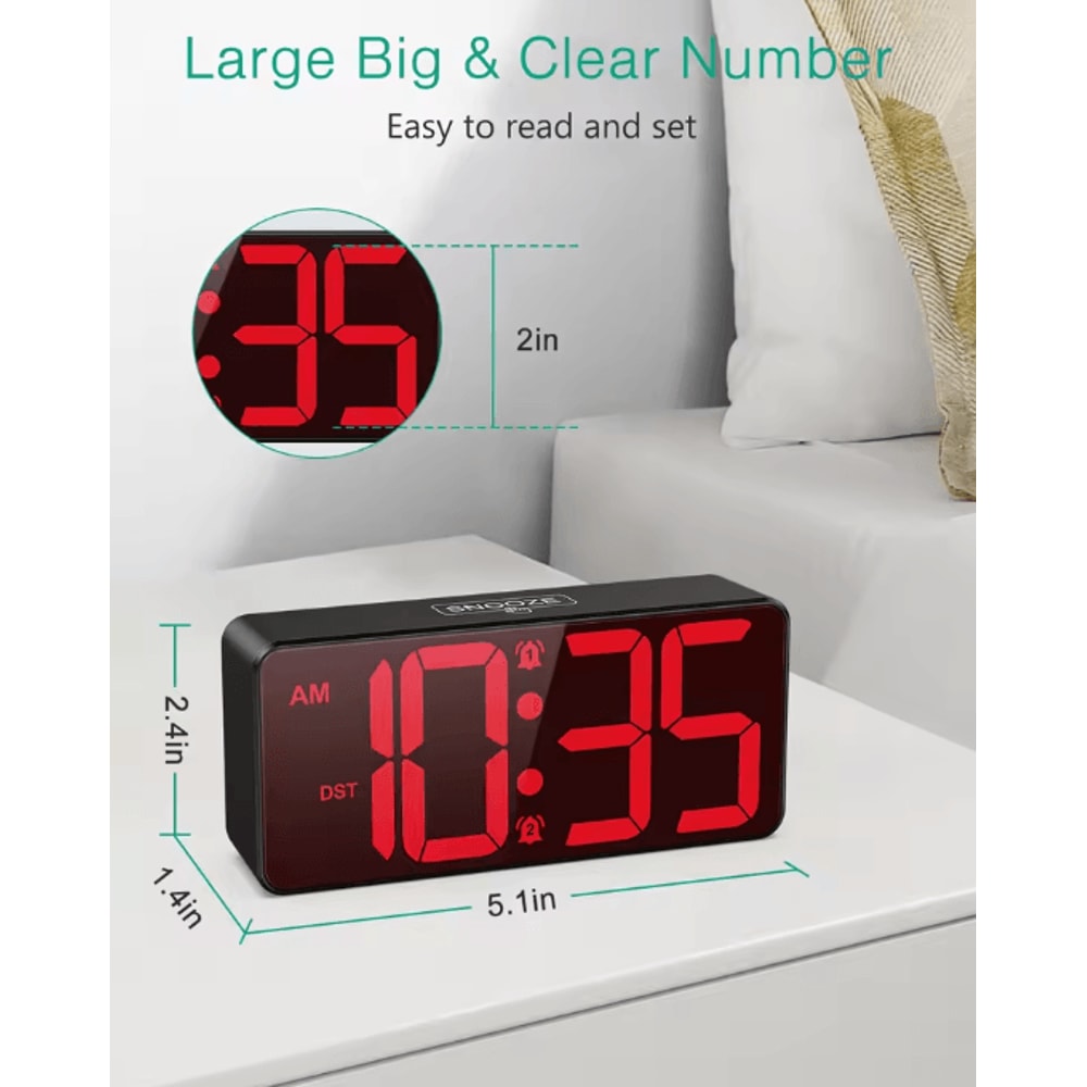 ORIA Digital Alarm Clock Large Display LED Dual Alarm Clock With Snooze DST 4