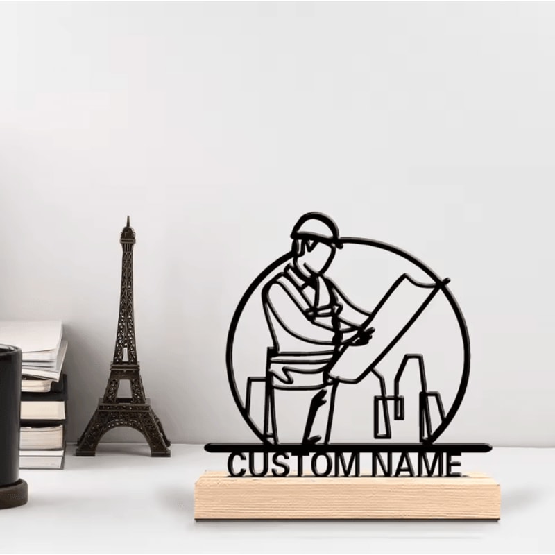 Custom Metal Architect Sculpture Personalized Desk Decor With Wooden Base For Office Home 1