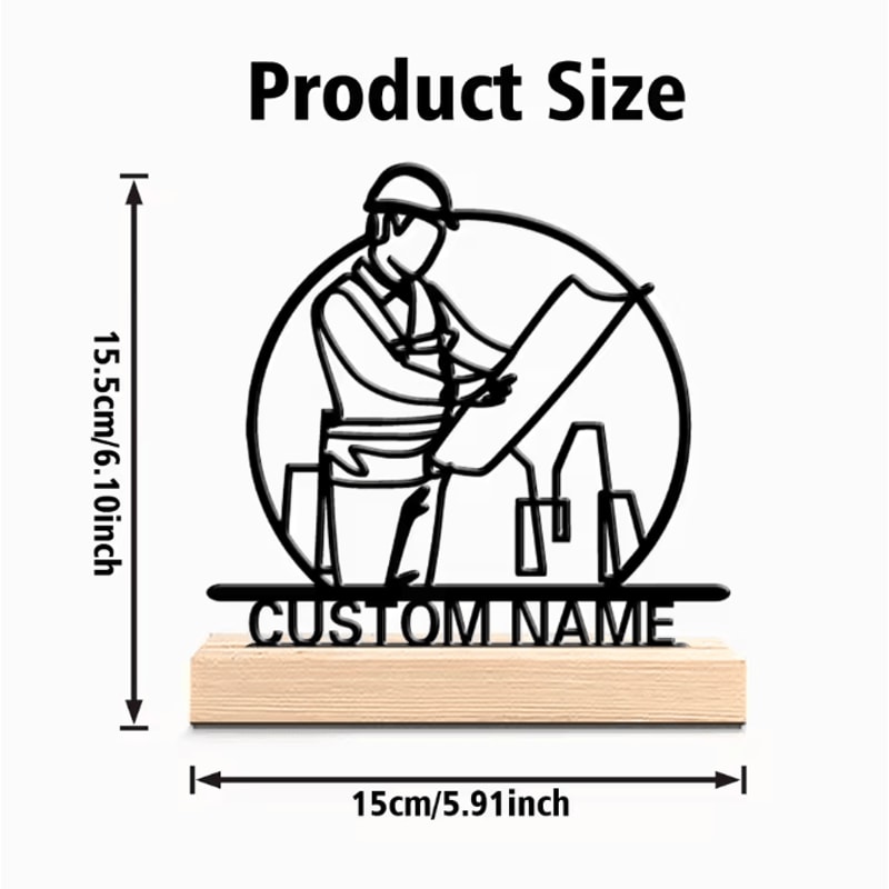 Custom Metal Architect Sculpture Personalized Desk Decor With Wooden Base For Office Home 2