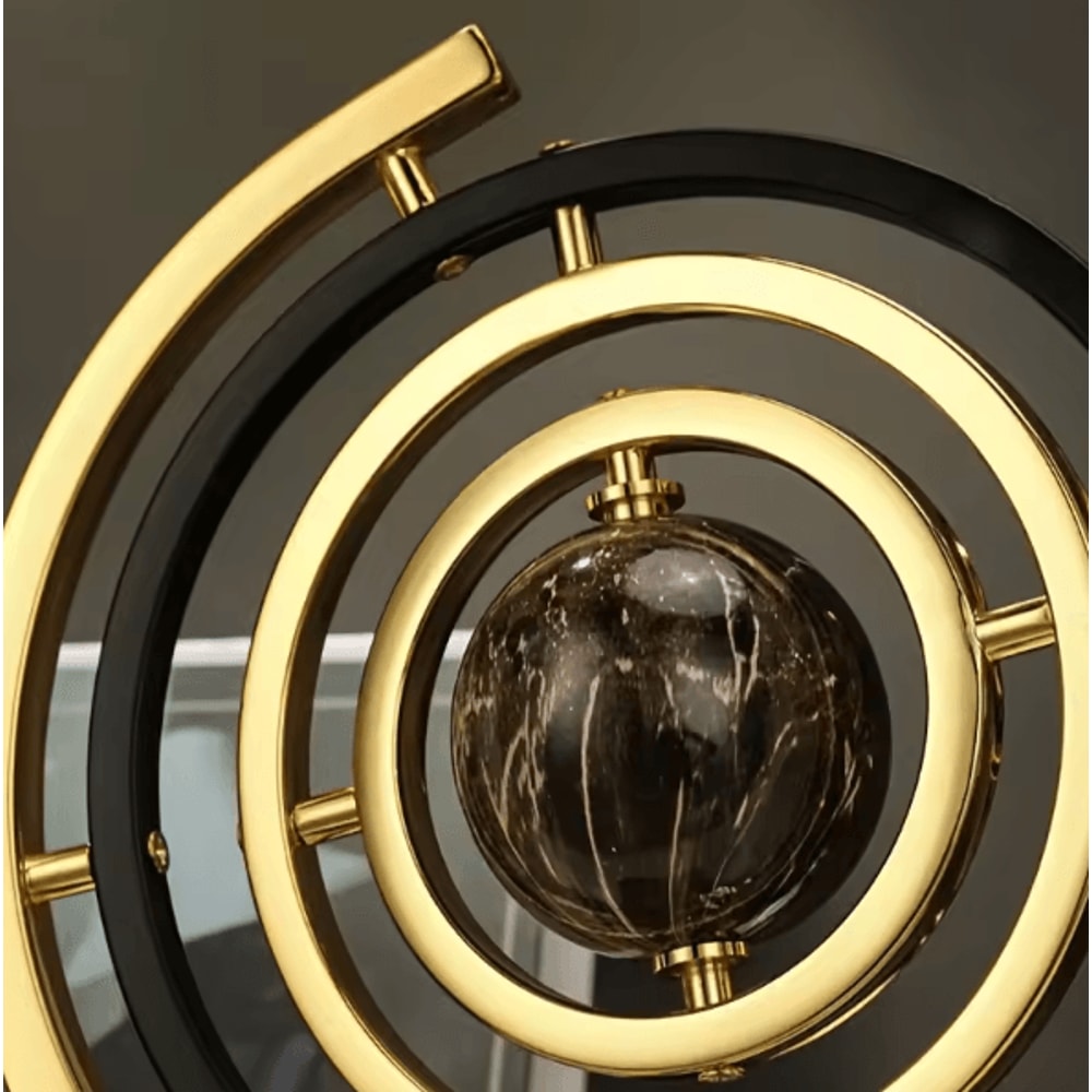 Modern Abstract Metal Globe Sculpture Black Gold Desk Art Decor With Rectangular Base 4