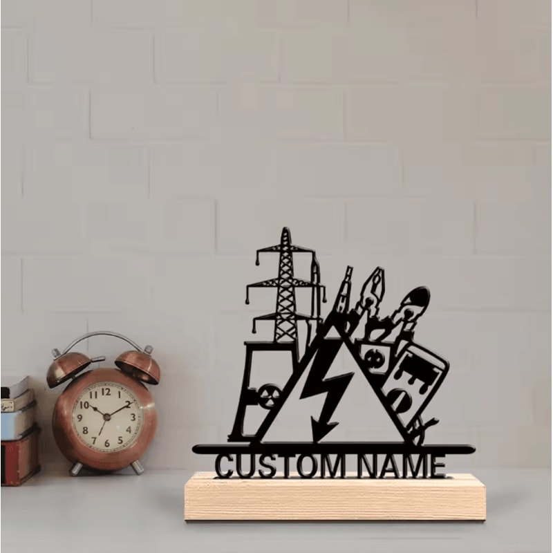 Custom Electrical Engineer Metal Sculpture Personalized Desk Decor With Wooden Base 1