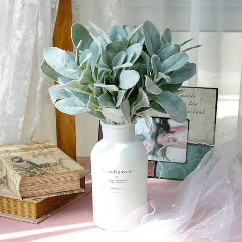 10PCS Artificial Lambs Ear Stems Realistic Faux Greenery For Wedding Bouquets Home Decor 1