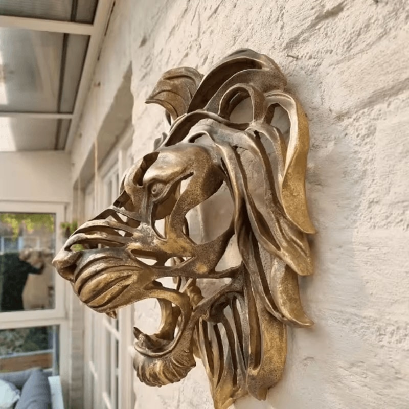 Large Gold Lion Head Wall Sculpture Luxury Resin Wall Art For Living Room Bedroom Decor 1