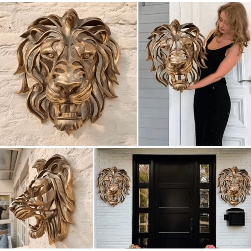Large Gold Lion Head Wall Sculpture Luxury Resin Wall Art For Living Room Bedroom Decor 5