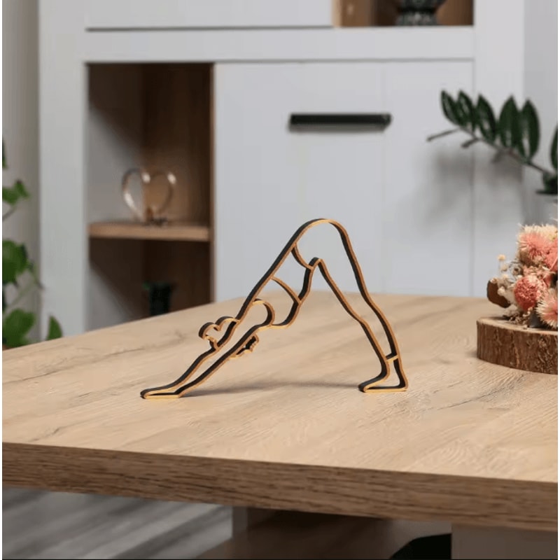 Abstract Yoga Lady Metal Sculpture Modern Meditation Figurine With Wooden Base 0