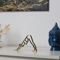Abstract Yoga Lady Metal Sculpture Modern Meditation Figurine With Wooden Base 1